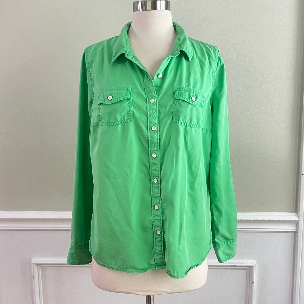 Vivid Button Down Shirt Medium Women Lyocell Long Sleeve Green Coastal